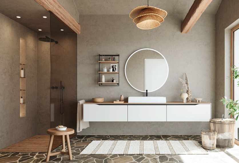 Salle de bain élégante et moderne sur mesure avec miroir près de Montélimar