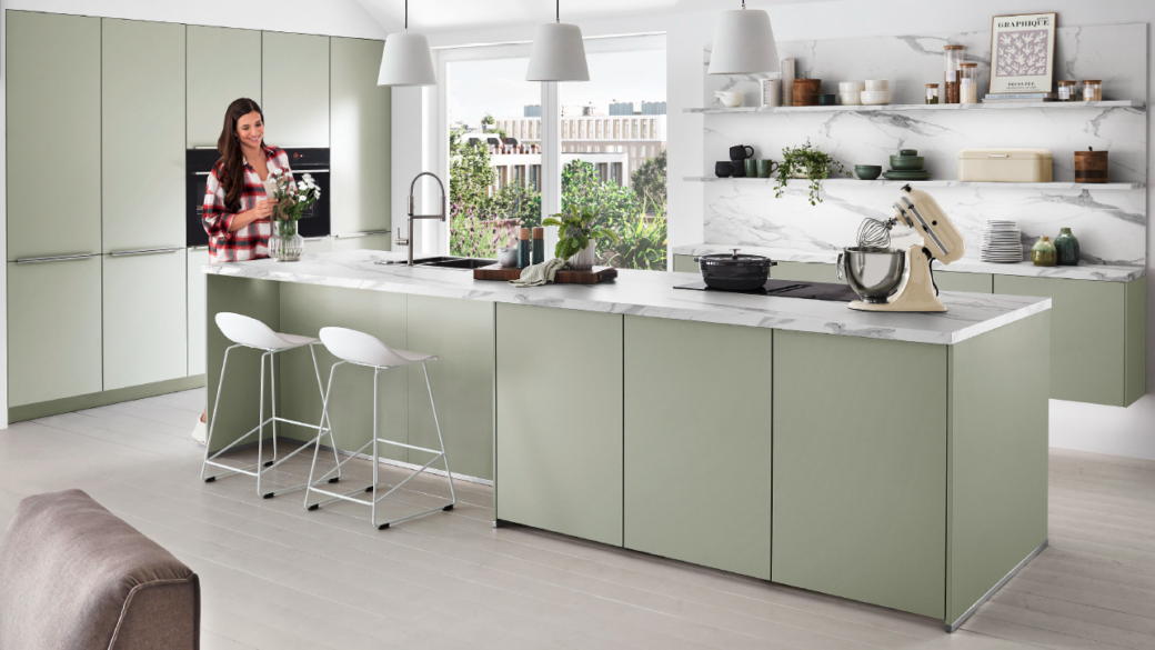 Conception de cuisine sur mesure de couleur pastel￼