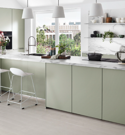 Conception de cuisine sur mesure de couleur pastel￼