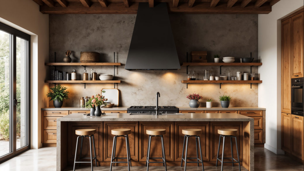 Une cuisine rustique moderne sur mesure à Saint-Paul-Trois-Châteaux